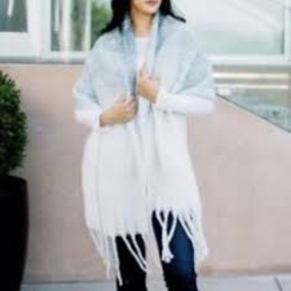 MerSea Anthropologie Ombre cozy blanket scarf frindge aqua seafoam color 93"x21"
